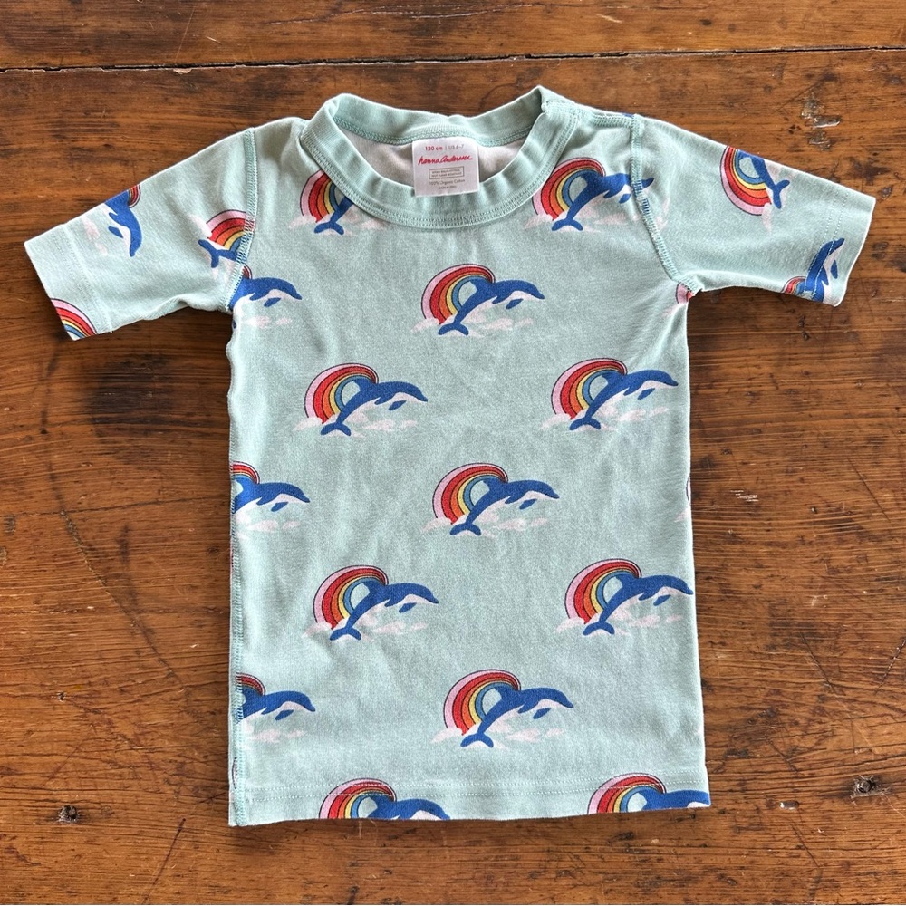Hanna Andersson Aqua Dolphin and Rainbow Tee